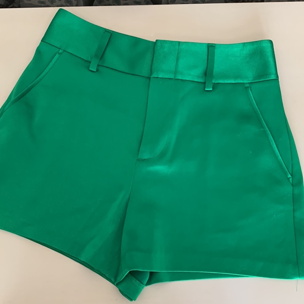 Green silk dress shorts